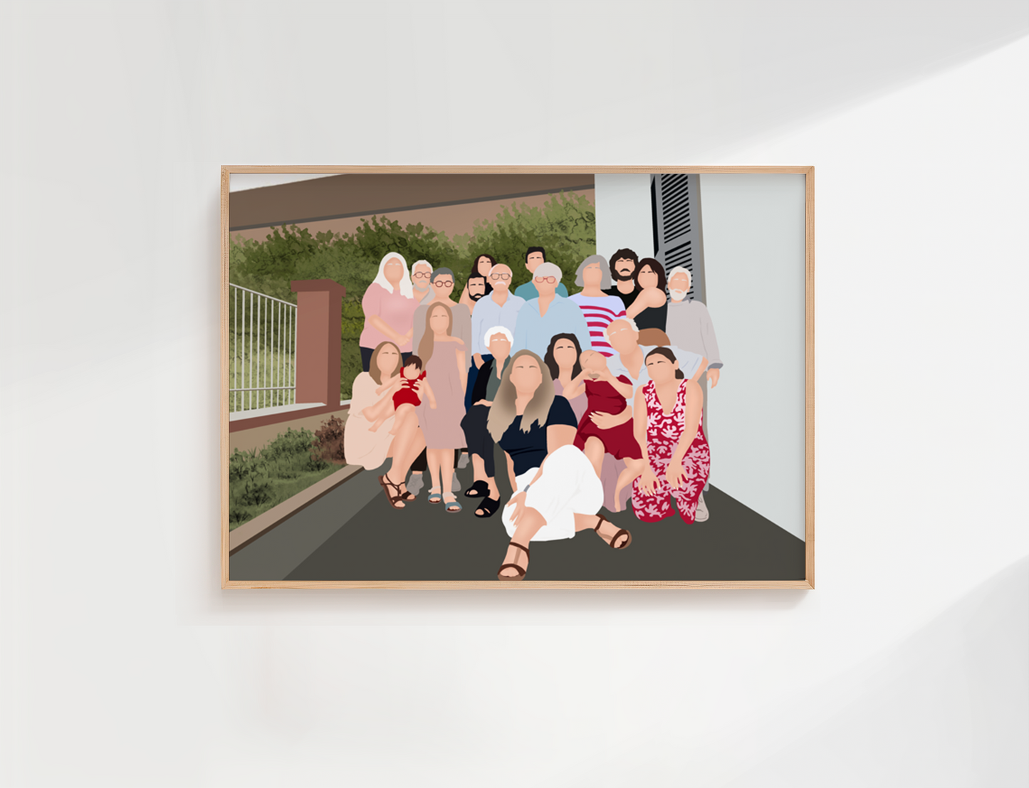 illustration personnalisée minimaliste immortalisant un moment en famille, lorsque tout le monde est réuni.