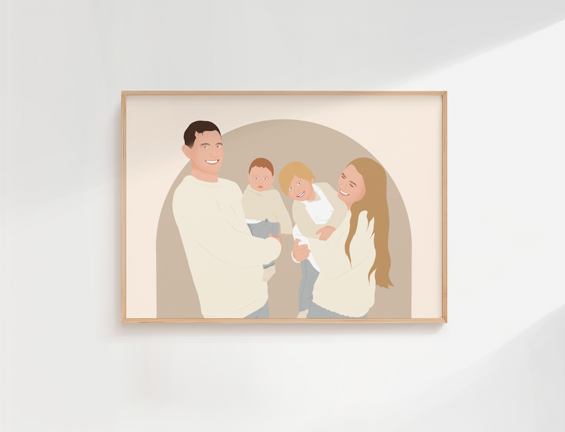 illustration personnalisée portrait de famille sur fond uni minimaliste