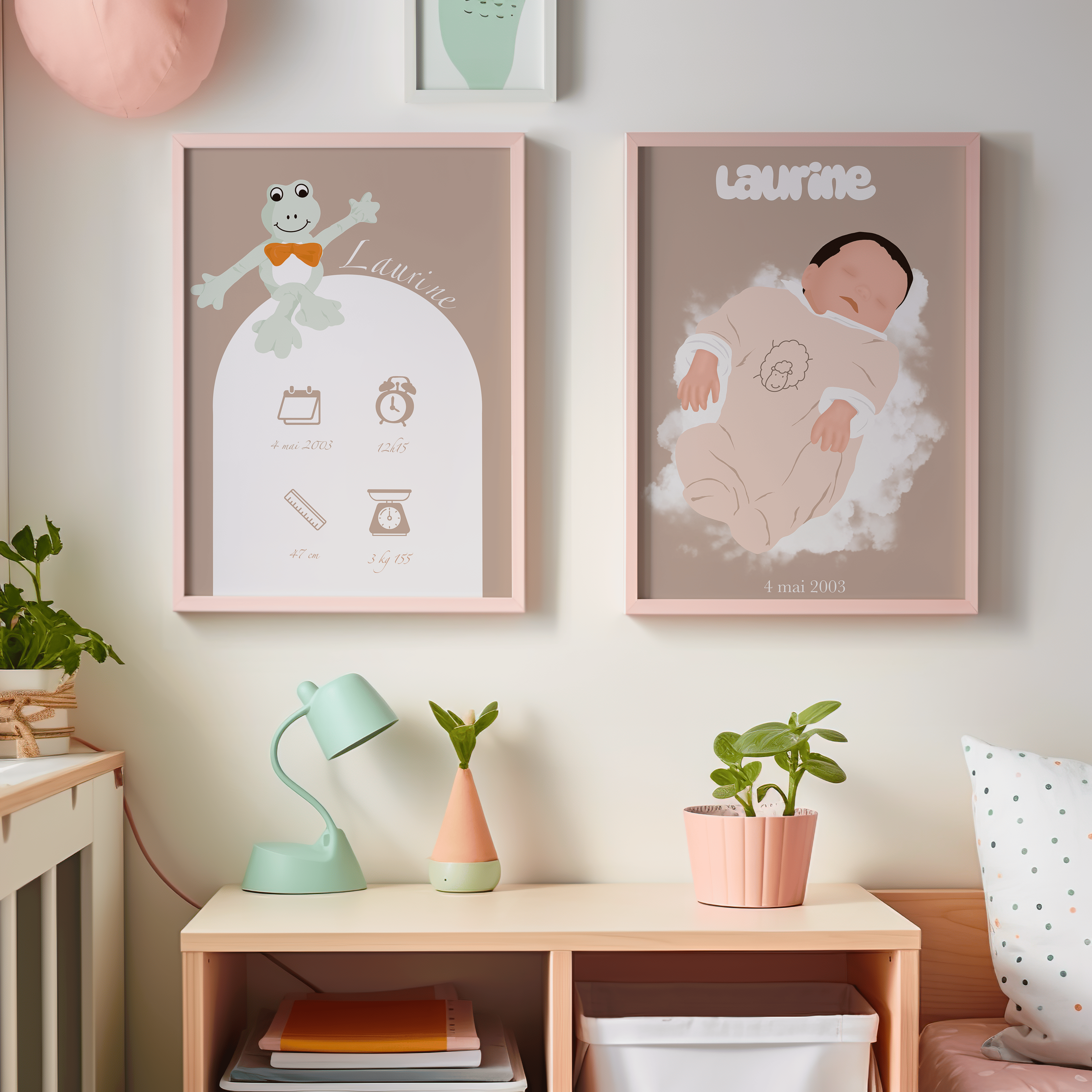 PACK JOYEUSE NAISSANCE - 2 ILLUSTRATIONS PERSONNALISEES DE BEBE