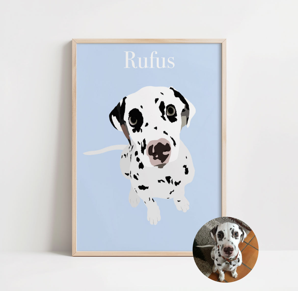 illustration personnalisée représentant rufus, un magnifique cadeau fait à ses maîtres.