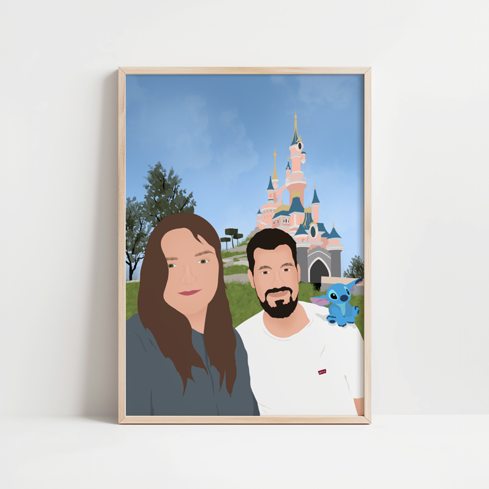 illustration personnalisée représentant un couple à disney.