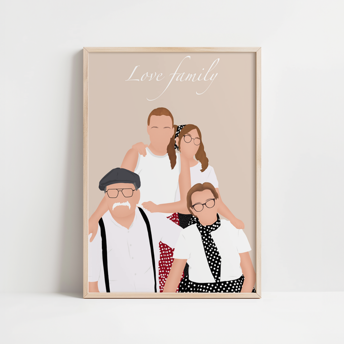 illustration personnalisée minimaliste immortalisant la relation entre des grands parents et leurs petits enfants. 