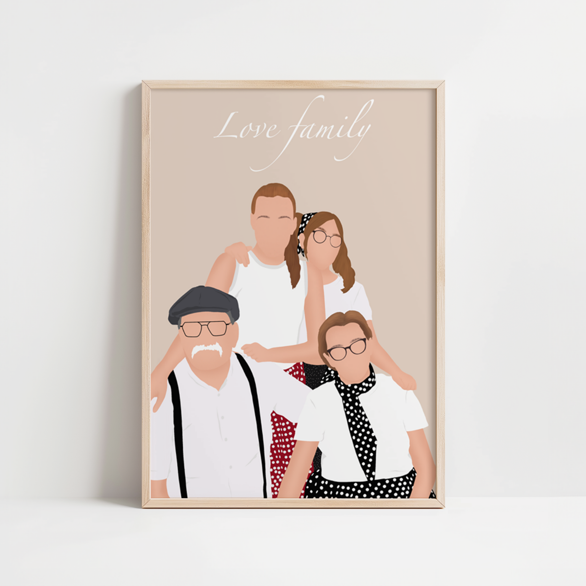 illustration personnalisée minimaliste immortalisant la relation entre des grands parents et leurs petits enfants. 
