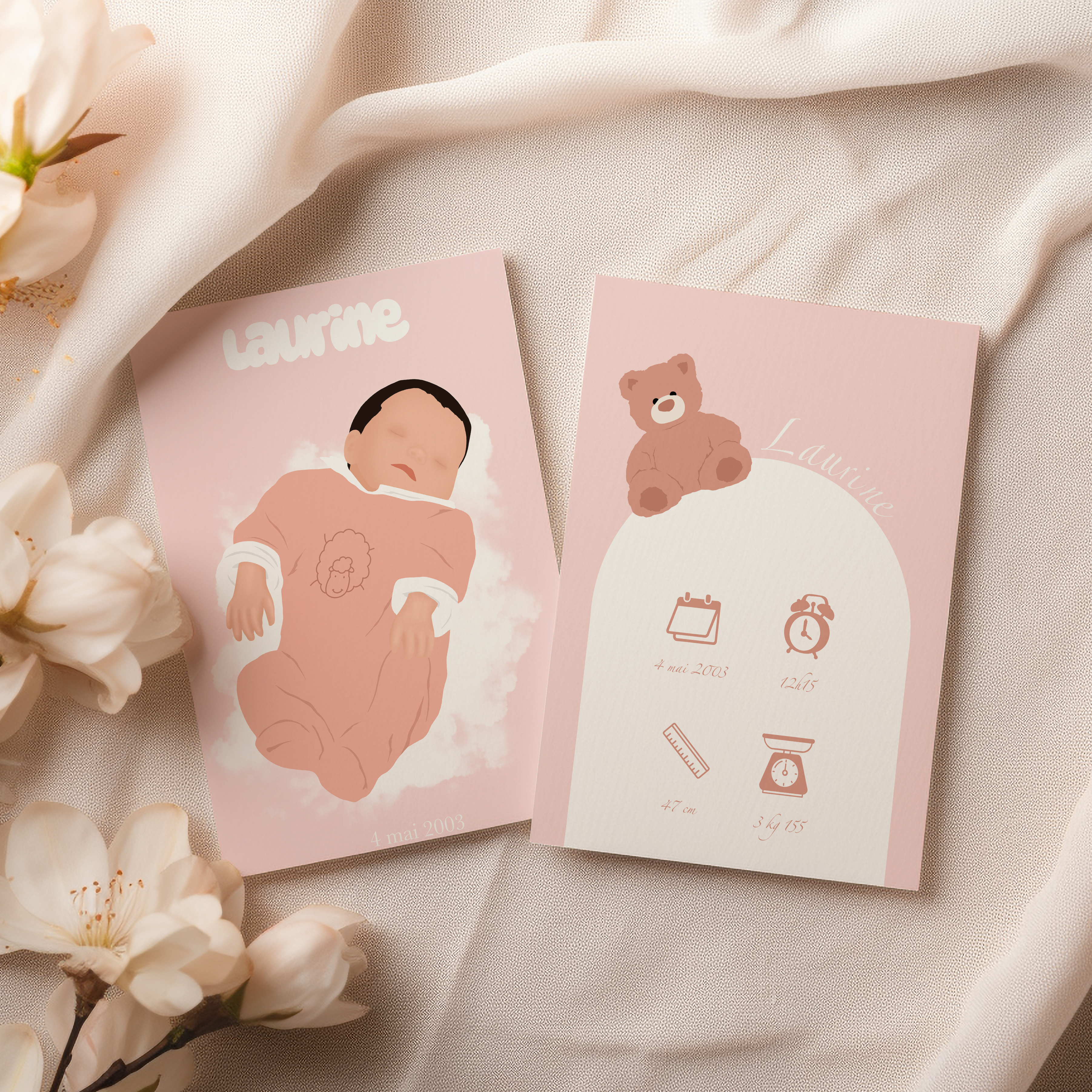 PACK JOYEUSE NAISSANCE - 2 ILLUSTRATIONS PERSONNALISEES DE BEBE