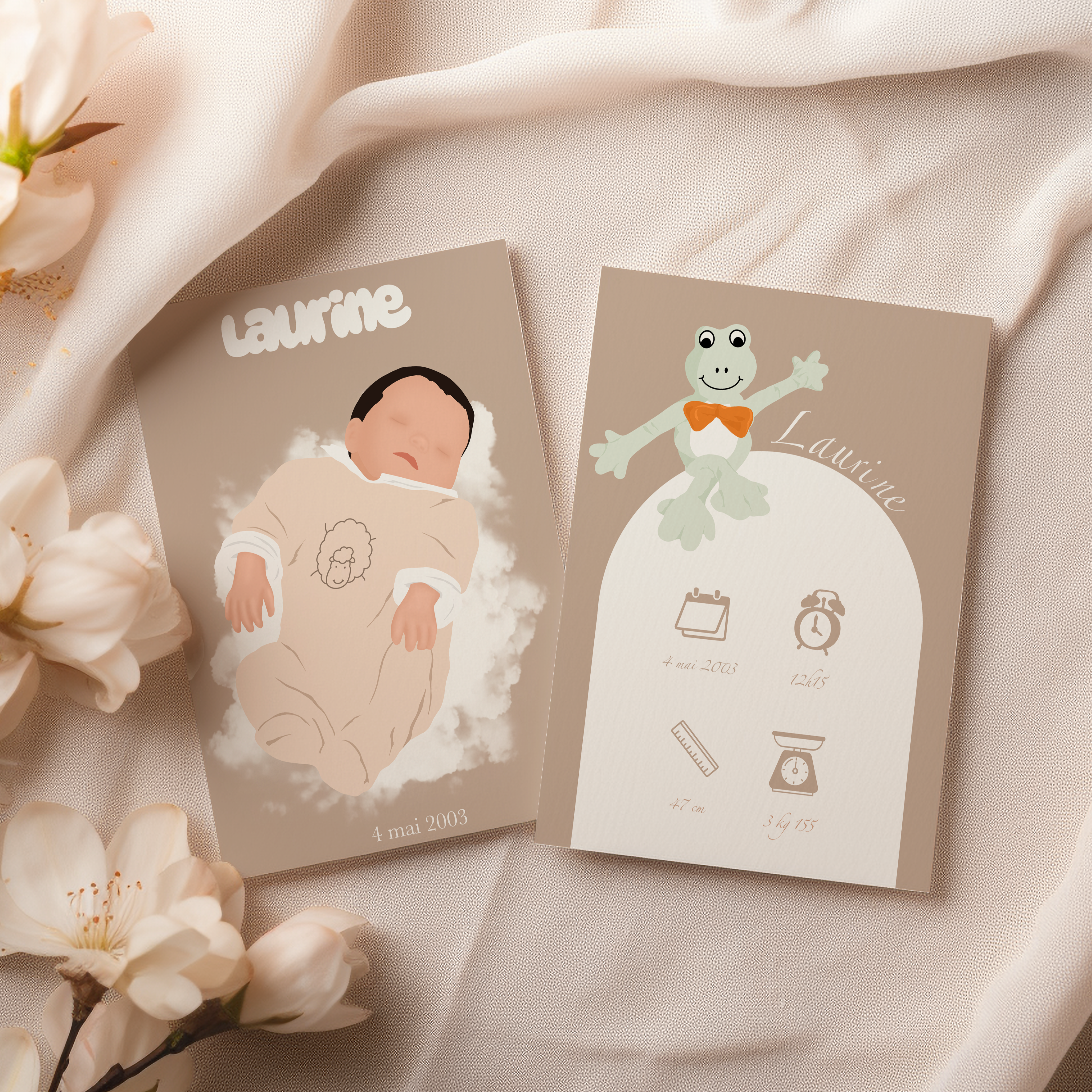 PACK JOYEUSE NAISSANCE - 2 ILLUSTRATIONS PERSONNALISEES DE BEBE