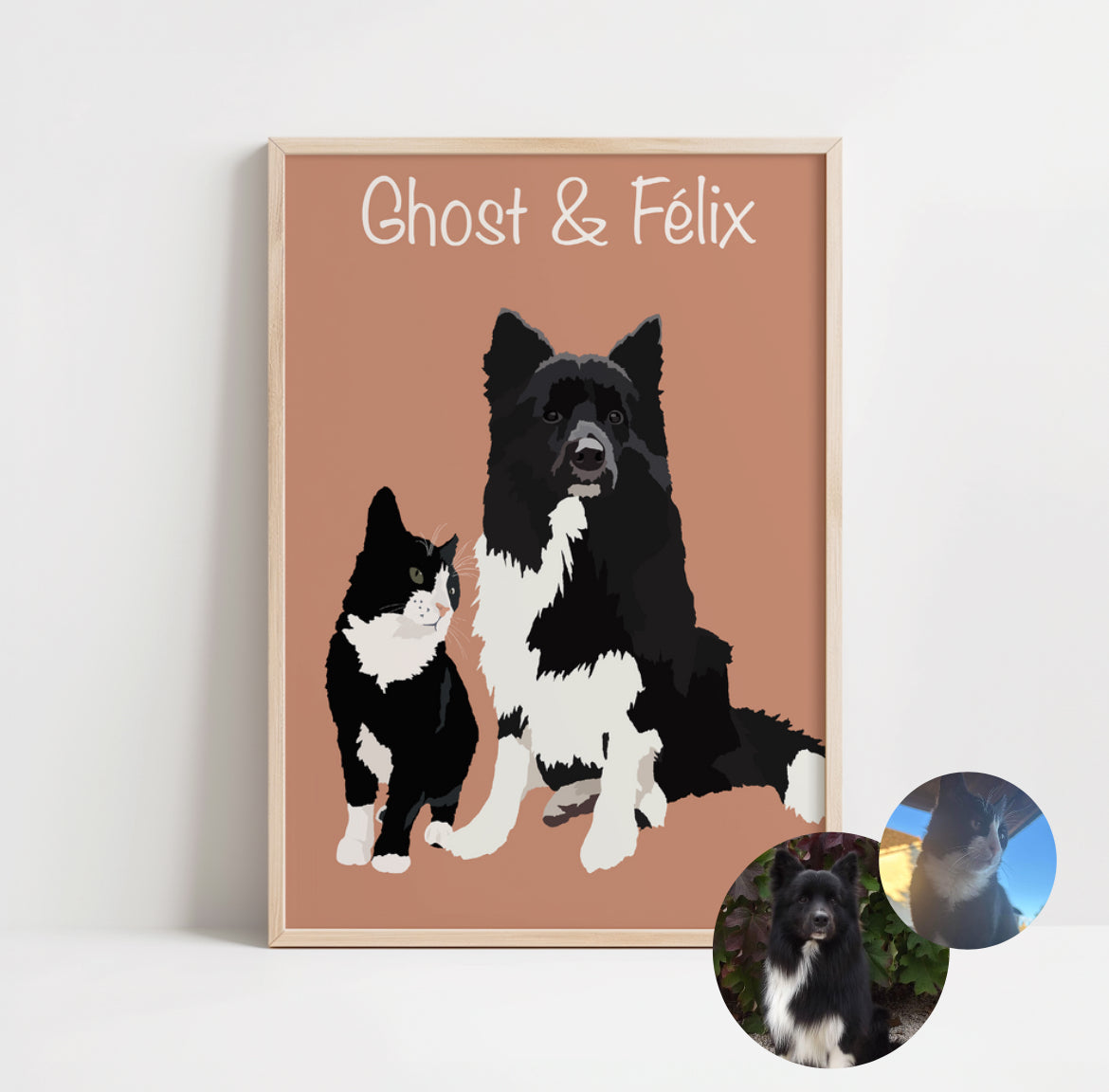 illustration personnalisée représentant vos deux animaux de compagnie ensemble. 