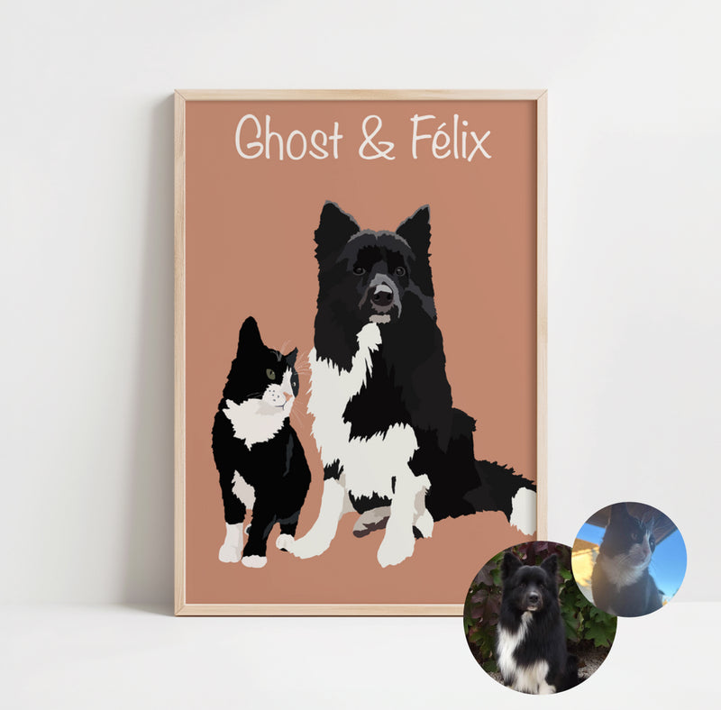illustration personnalisée représentant vos deux animaux de compagnie ensemble. 