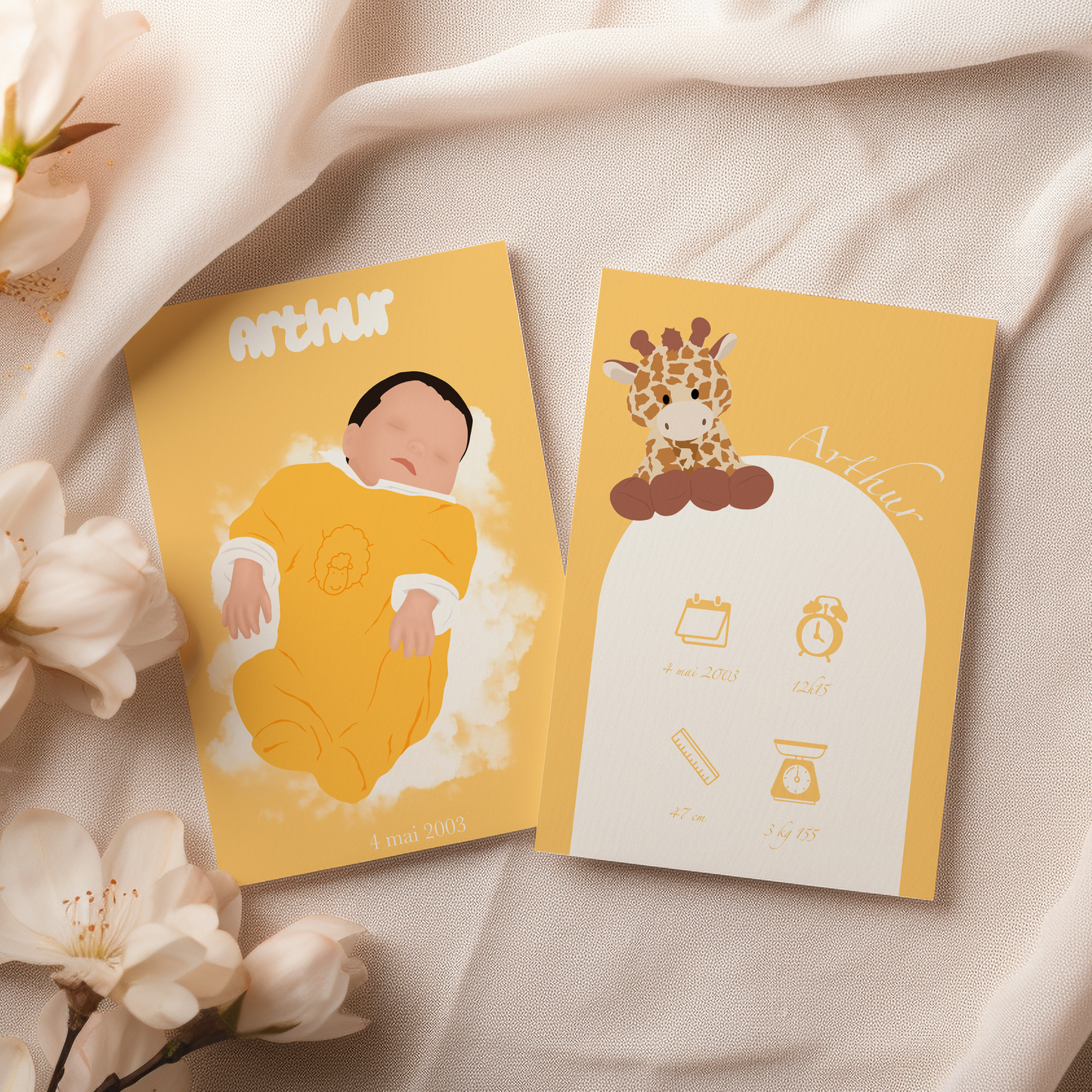 PACK JOYEUSE NAISSANCE - 2 ILLUSTRATIONS PERSONNALISEES DE BEBE