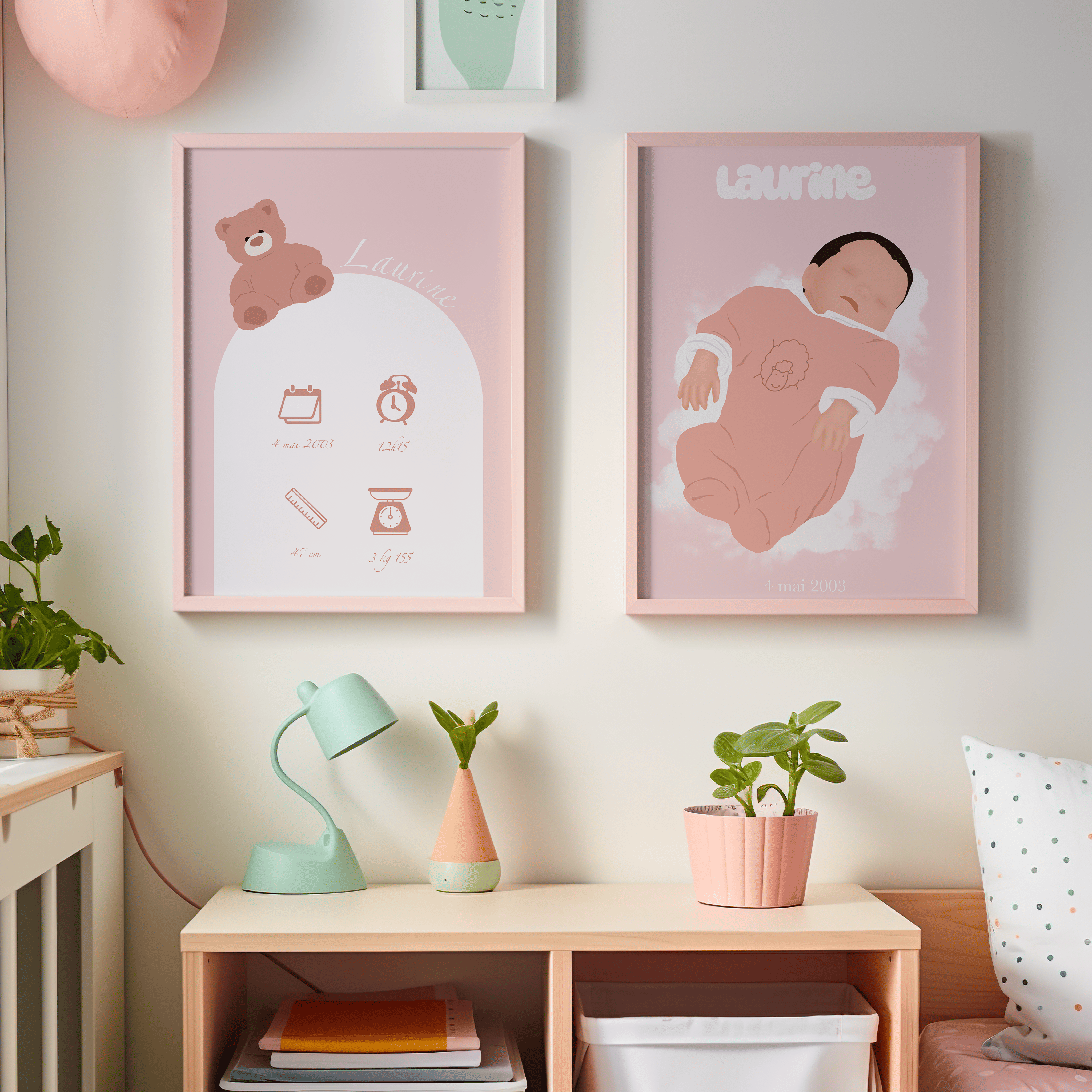 PACK JOYEUSE NAISSANCE - 2 ILLUSTRATIONS PERSONNALISEES DE BEBE