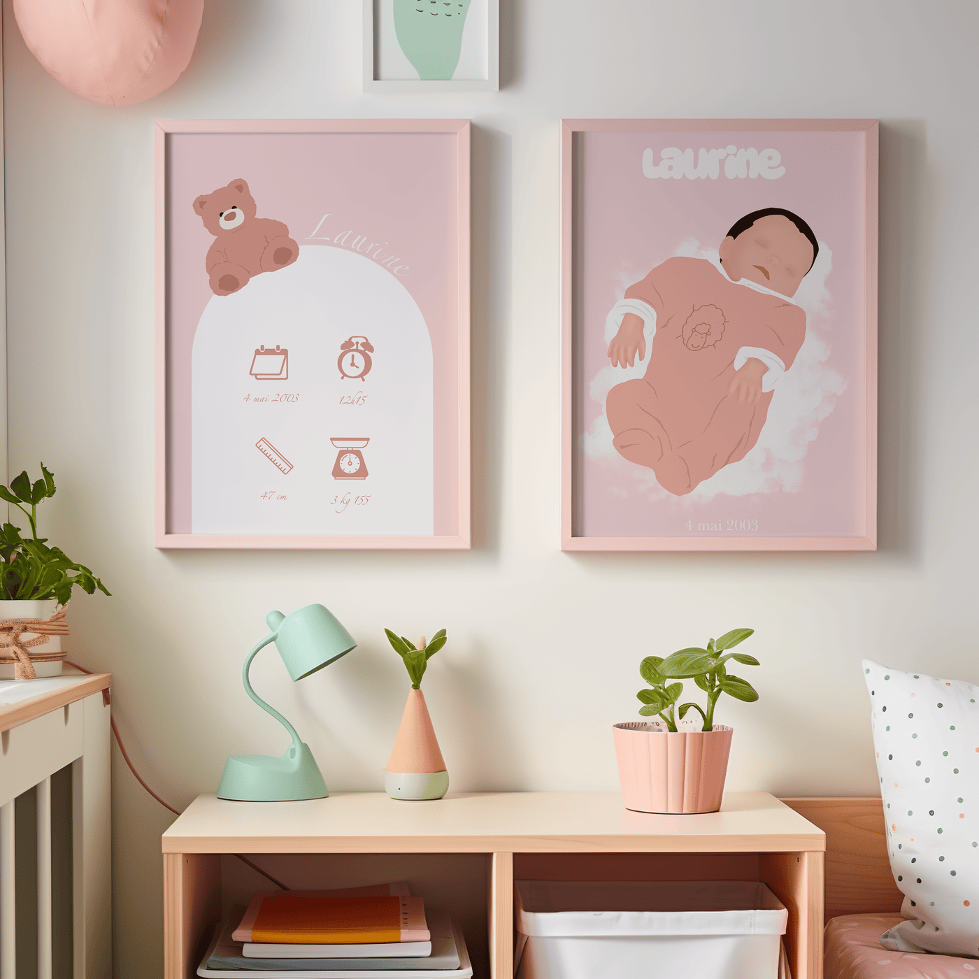 PACK JOYEUSE NAISSANCE - 2 ILLUSTRATIONS PERSONNALISEES DE BEBE