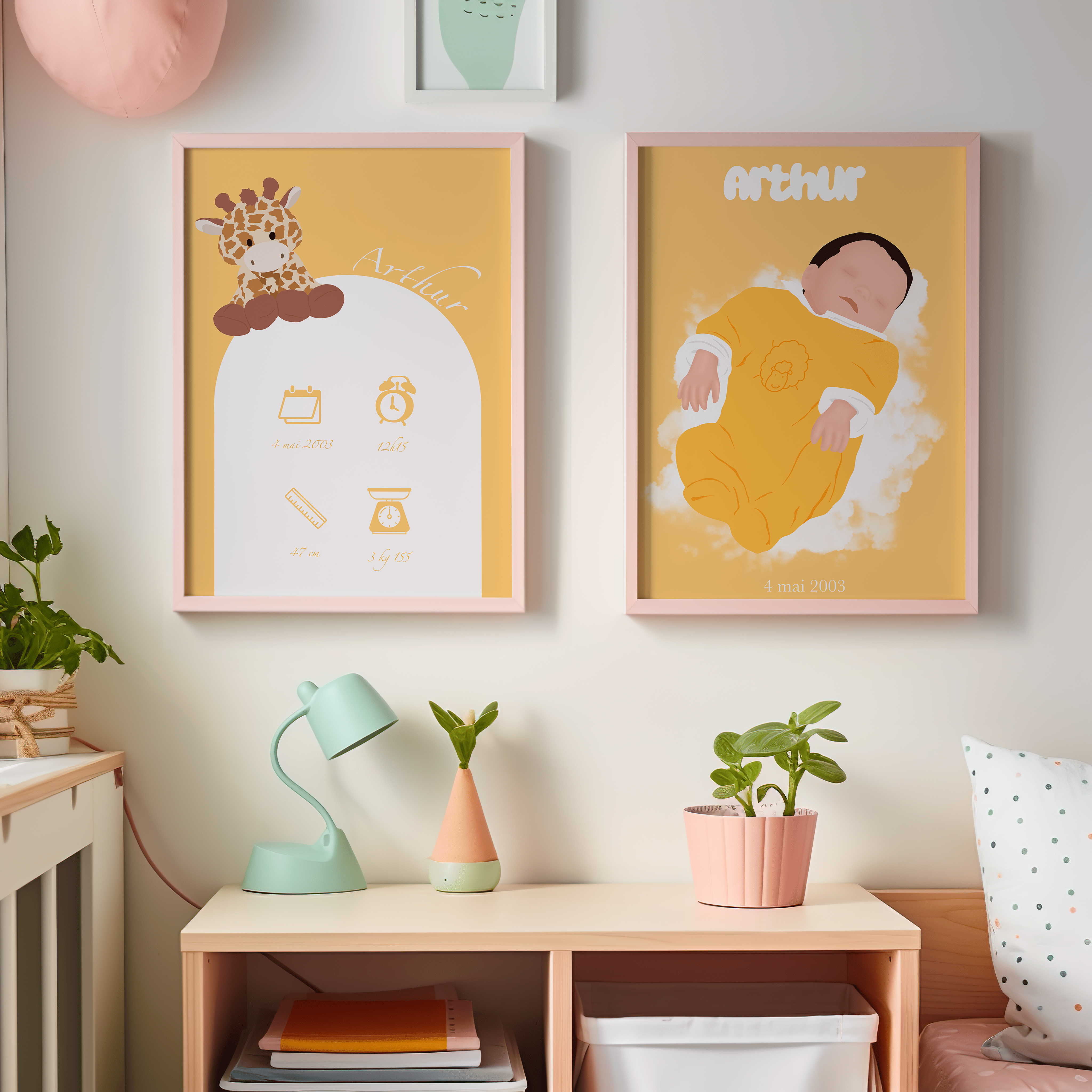PACK JOYEUSE NAISSANCE - 2 ILLUSTRATIONS PERSONNALISEES DE BEBE