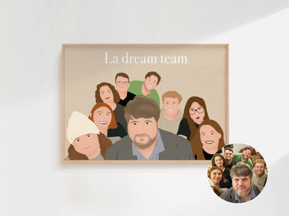 illustration personnalisée famille et amis sur fond uni.
