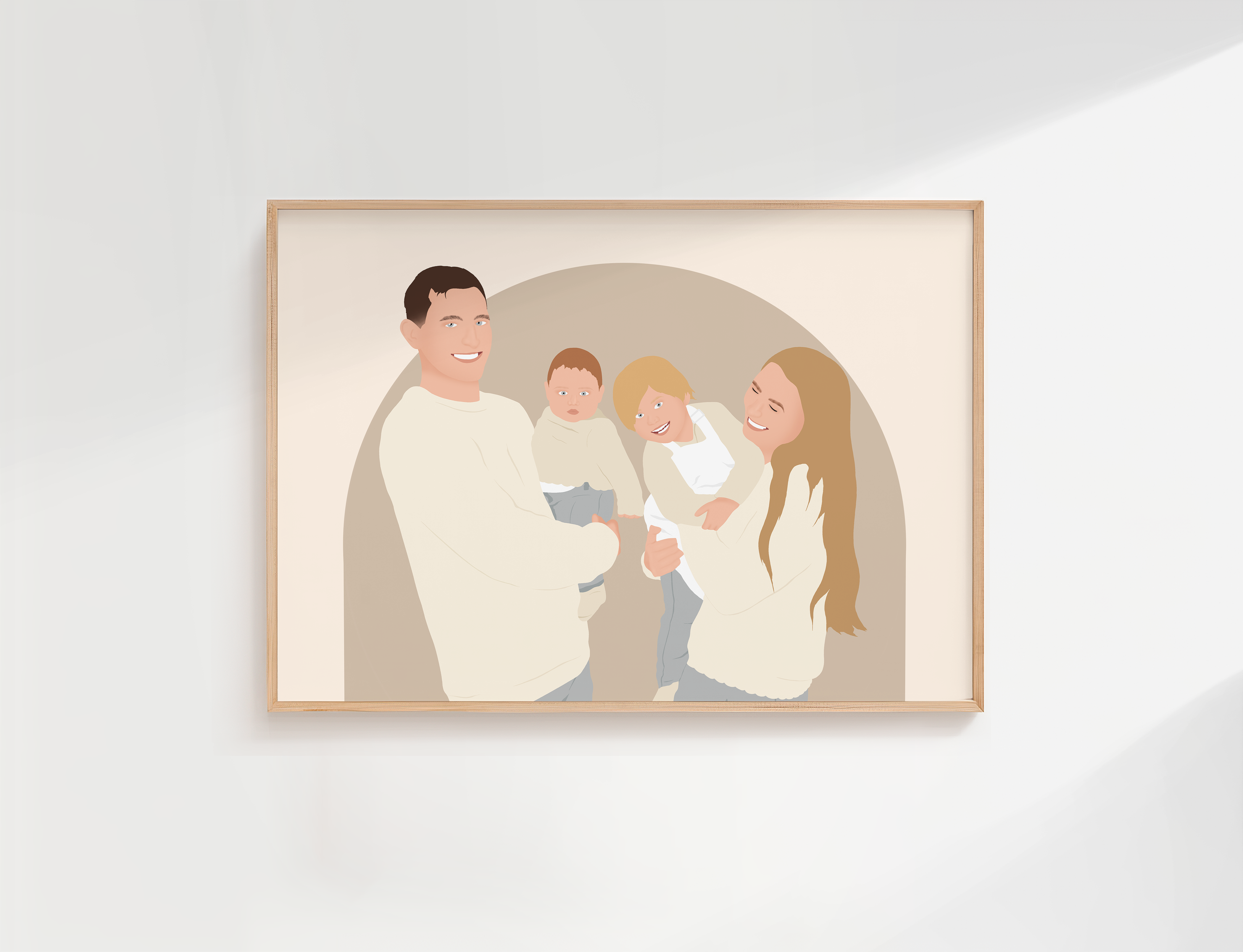 illustration personnalisée portrait de famille sur fond uni minimaliste